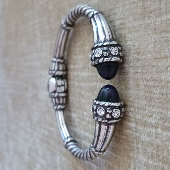 Silver Toned Deep Purple Glass Capped Rhinestone Bracelet - Picture 5 of 7